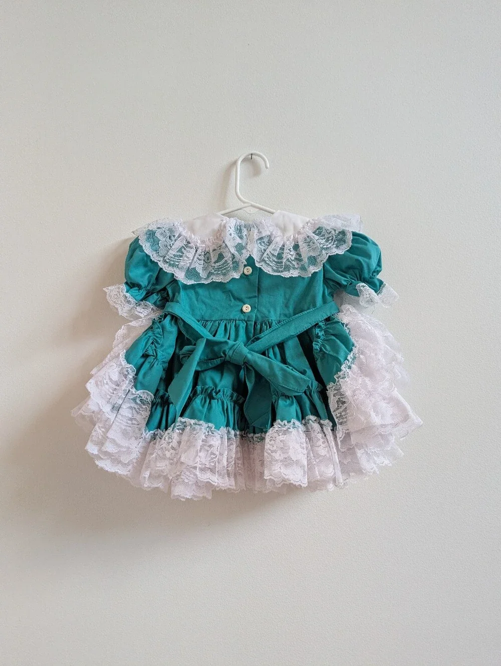 Vtg Dolls & Darlings Dress 18m Teal Green Lace
